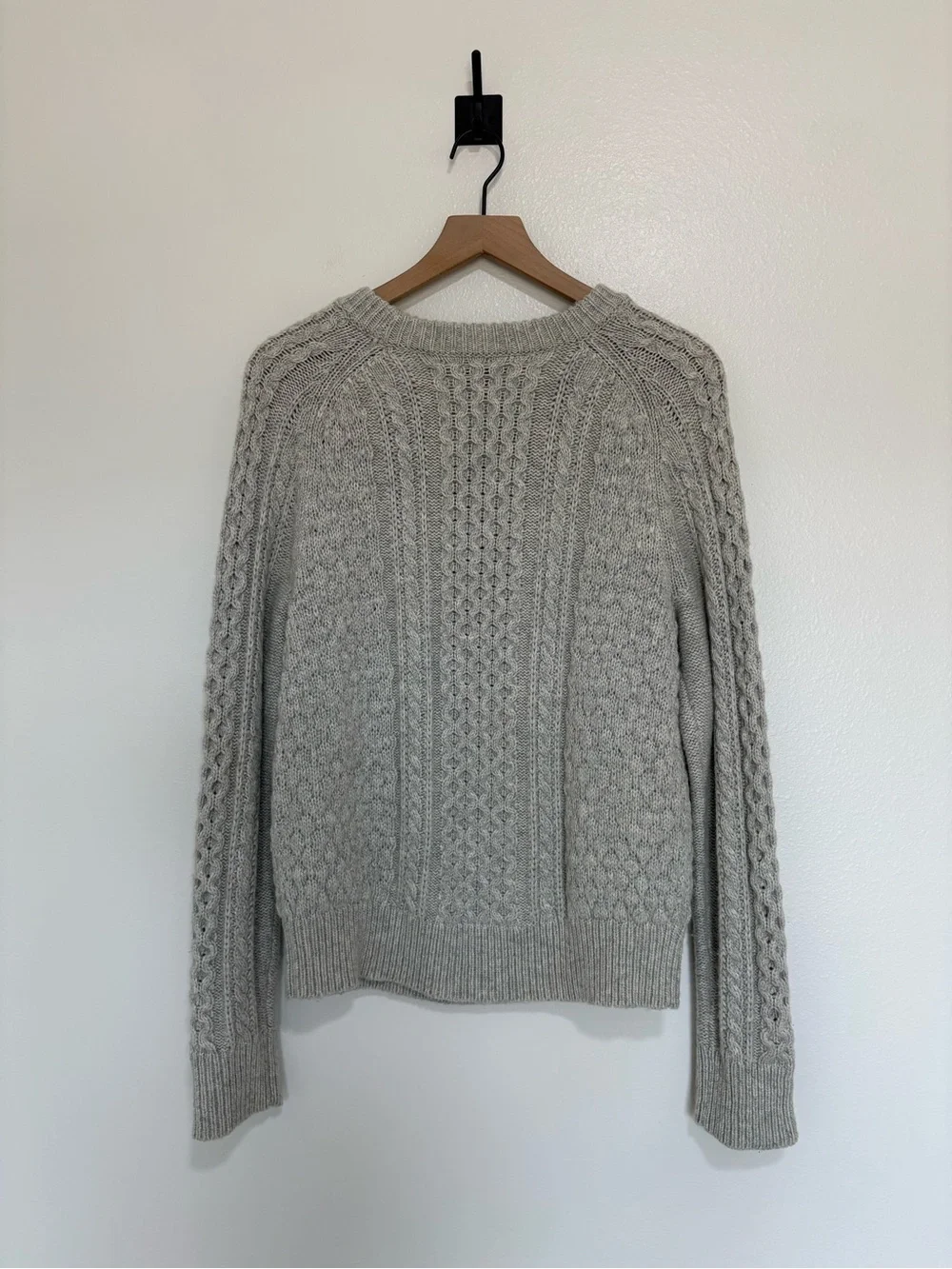 J. Crew Pom-Pom Cable Knit Lambswool Crewneck Pullover Sweater Grey Medium